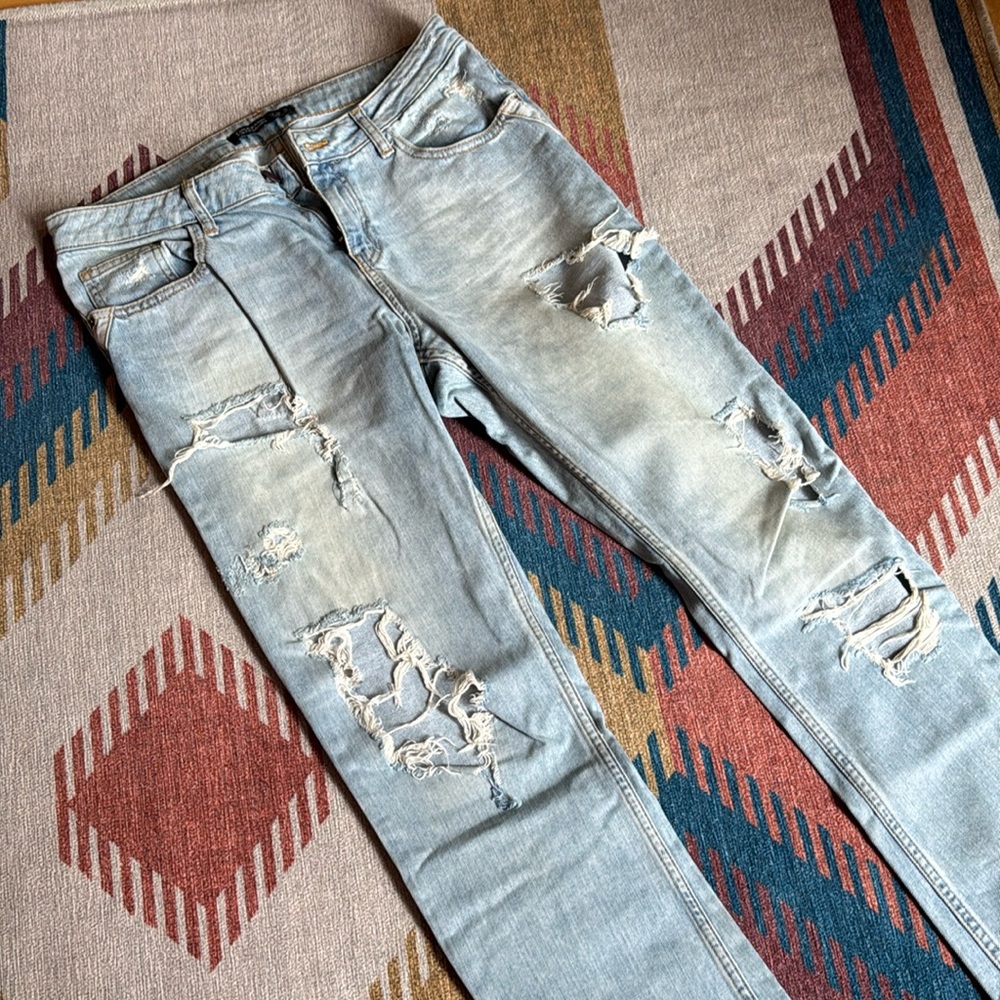 Super distressed Zara straight leg jeans